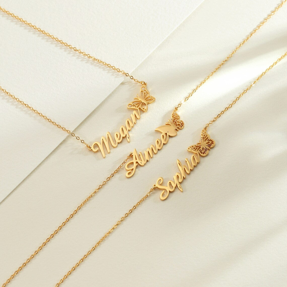 Personalized Birth Month Butterfly Name Necklace #004