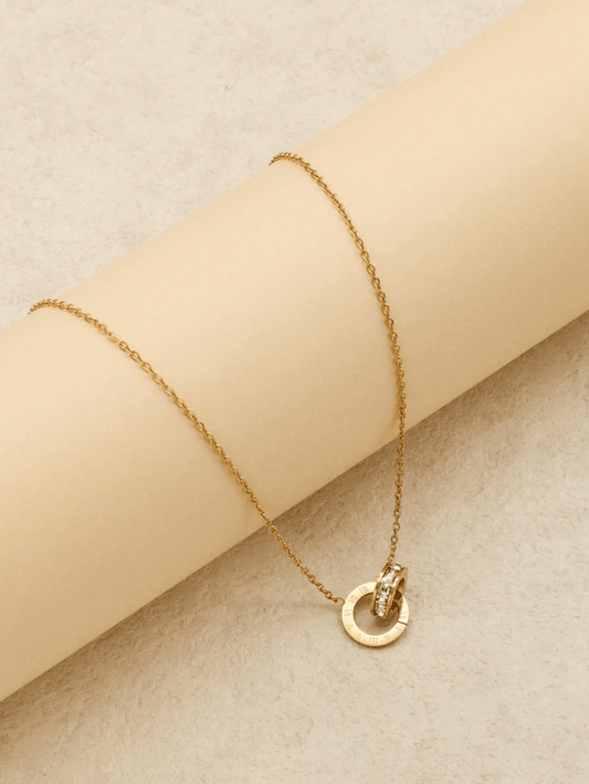 Elle Roman Numeral Design Pendant Necklace in 18k PVD Gold Plated