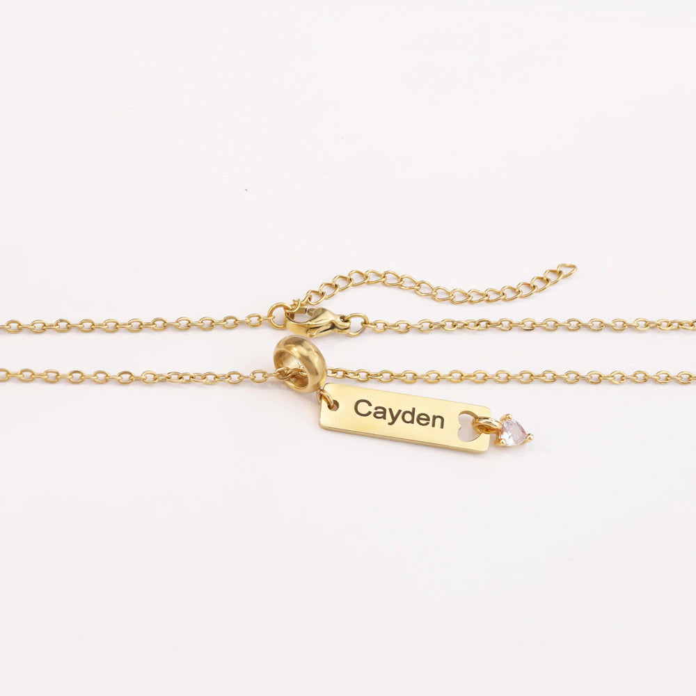 Personalized Name Plate Necklace with Birthstone #0033