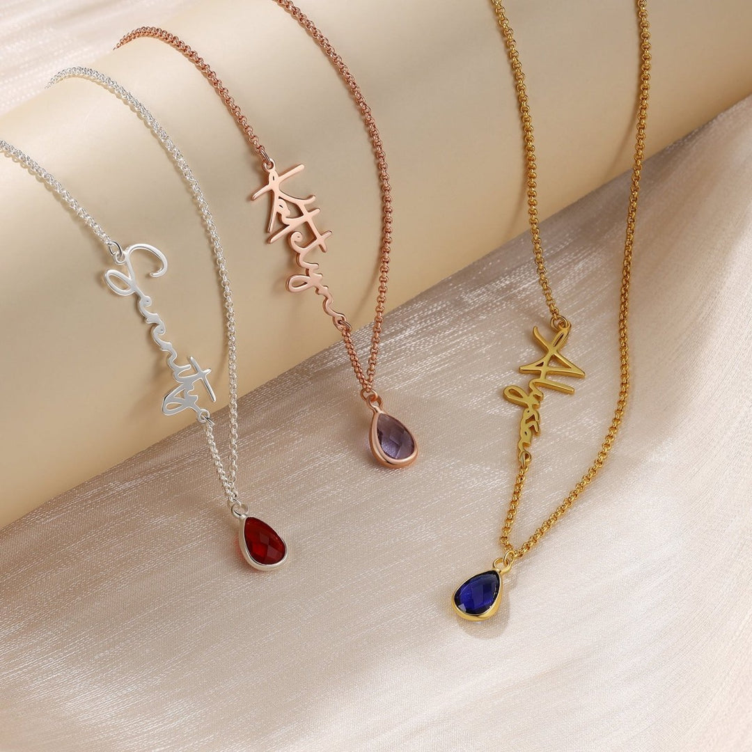 Personalized Name Necklace with CZ Birthstone #0034