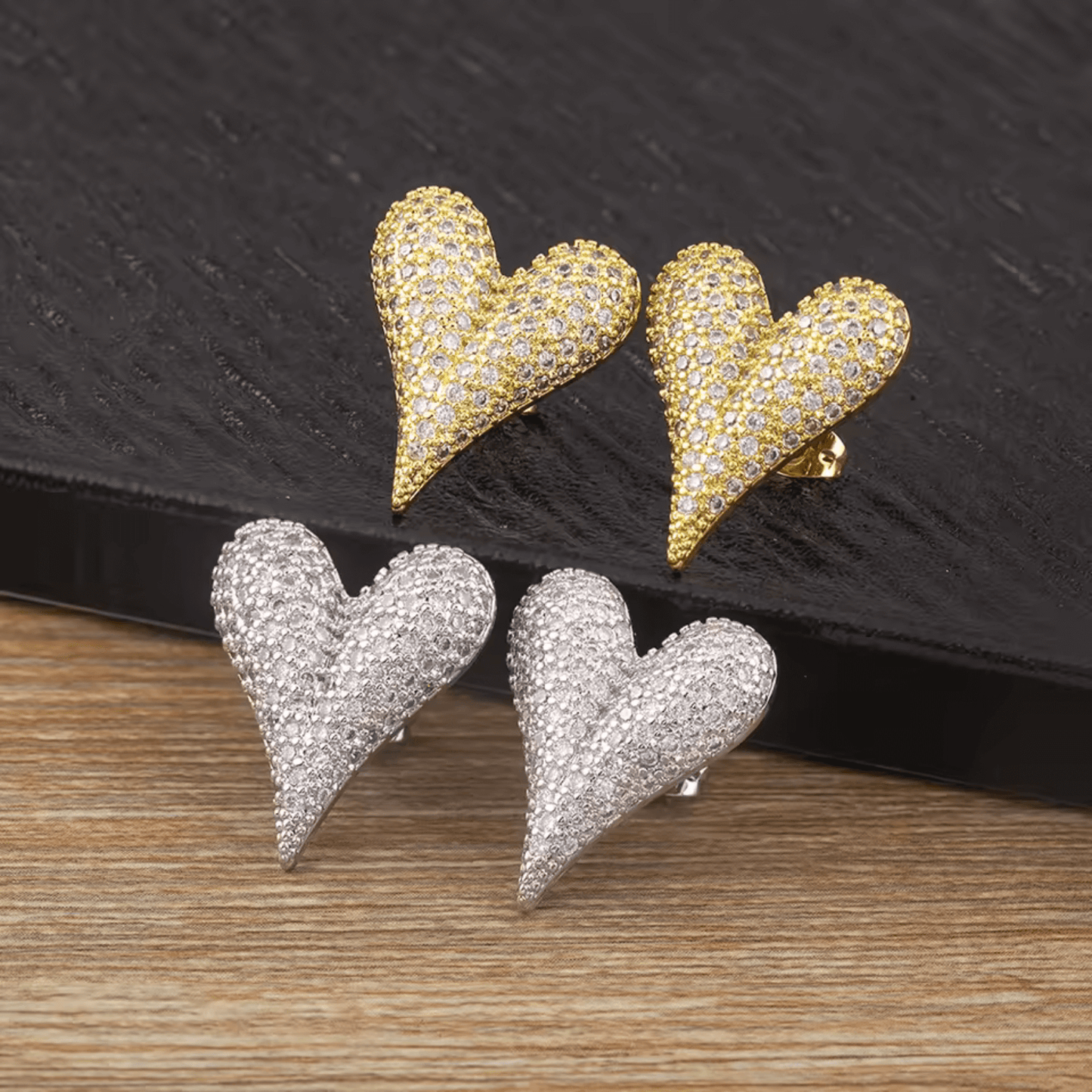 Elle Premium CZ Heart Stud Earrings in 18k Gold Vermeil