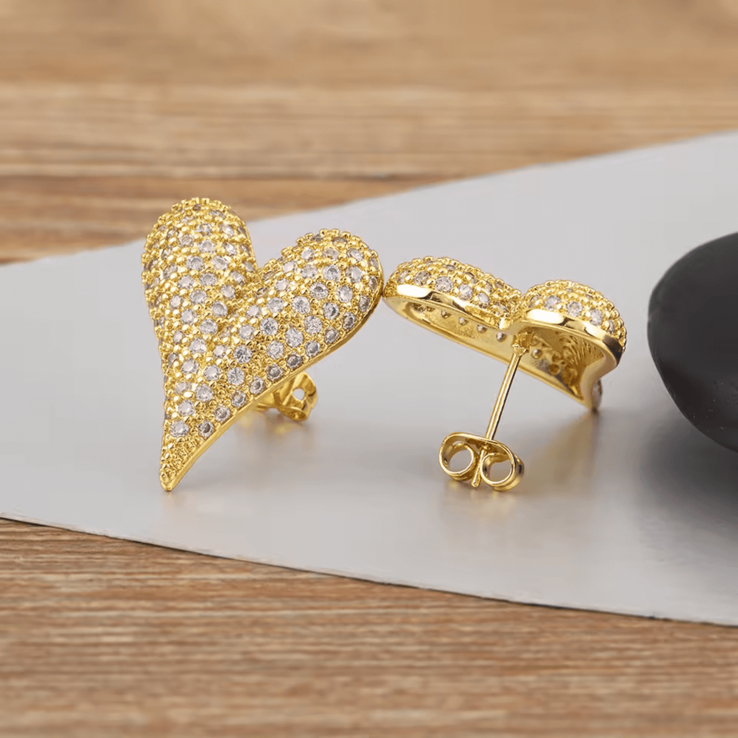 Elle Premium CZ Heart Stud Earrings in 18k Gold Vermeil