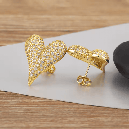 Elle Premium CZ Heart Stud Earrings in 18k Gold Vermeil