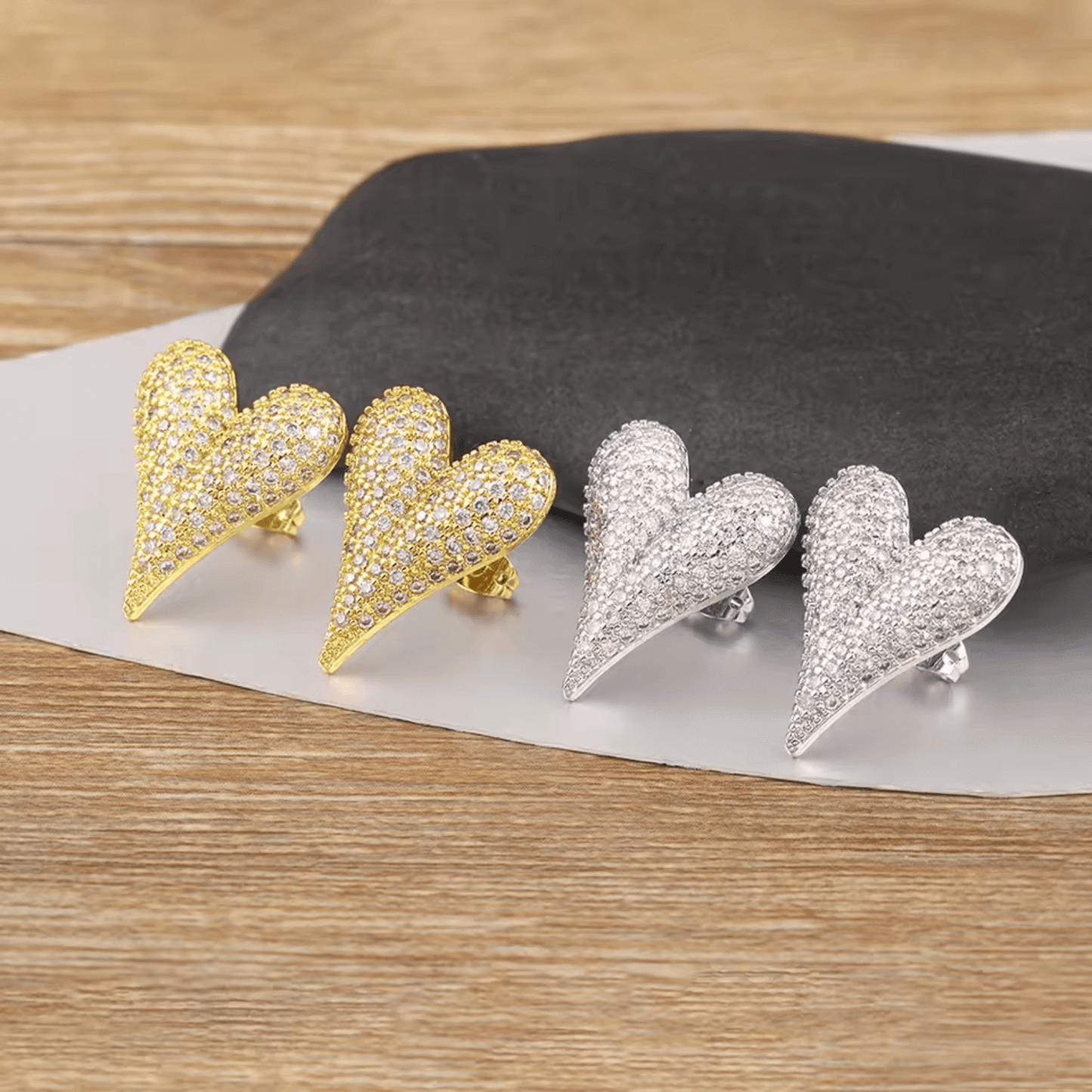 Elle Premium CZ Heart Stud Earrings in 18k Gold Vermeil