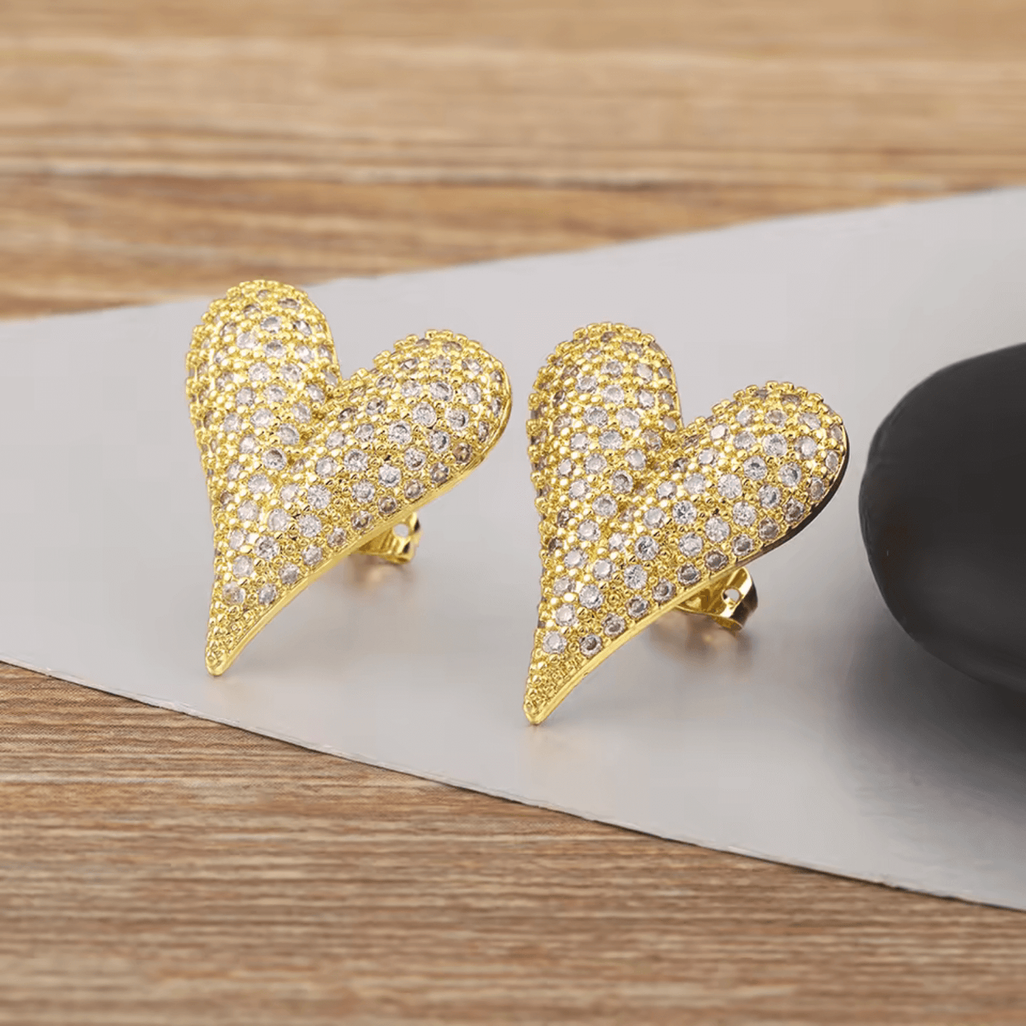 Elle Premium CZ Heart Stud Earrings in 18k Gold Vermeil