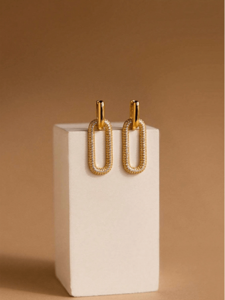 Elle CZ Geometric Premium Earrings in 18k Gold Vermeil