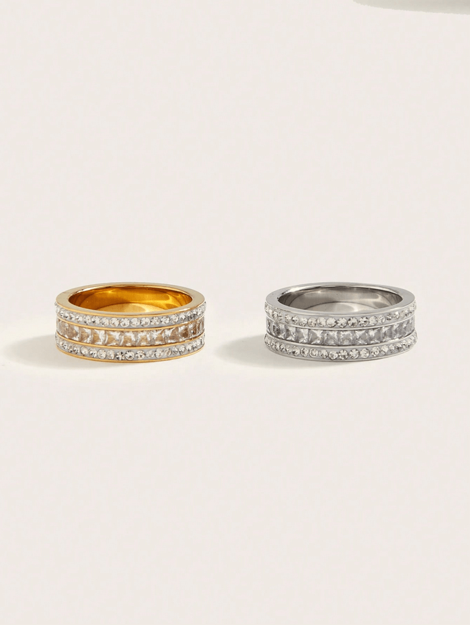 Elle CZ Premium Ring in 18k Gold Vermeil and White Gold Finish