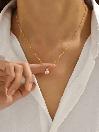 Elle CZ Dainty Waterdrop Pendant Necklace in 18k PVD Gold Plated