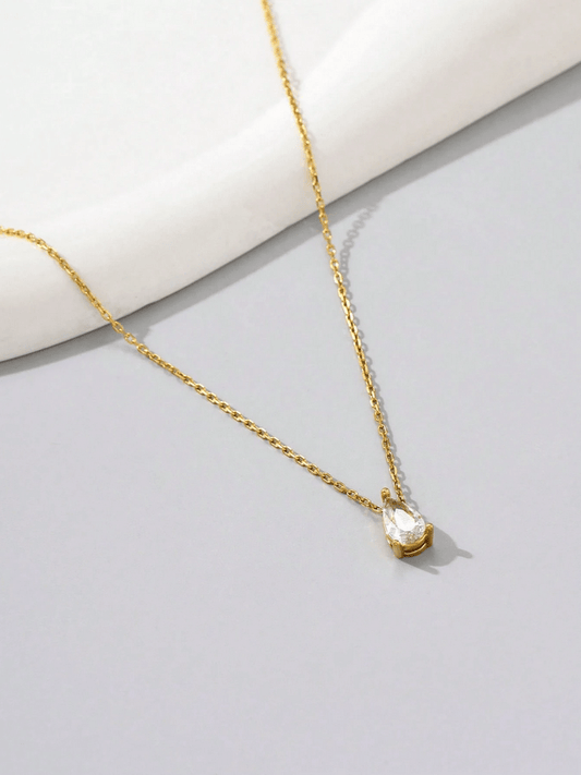 Elle CZ Dainty Waterdrop Pendant Necklace in 18k PVD Gold Plated