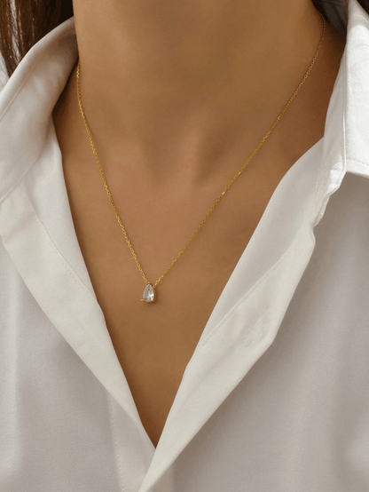 Elle CZ Dainty Waterdrop Pendant Necklace in 18k PVD Gold Plated