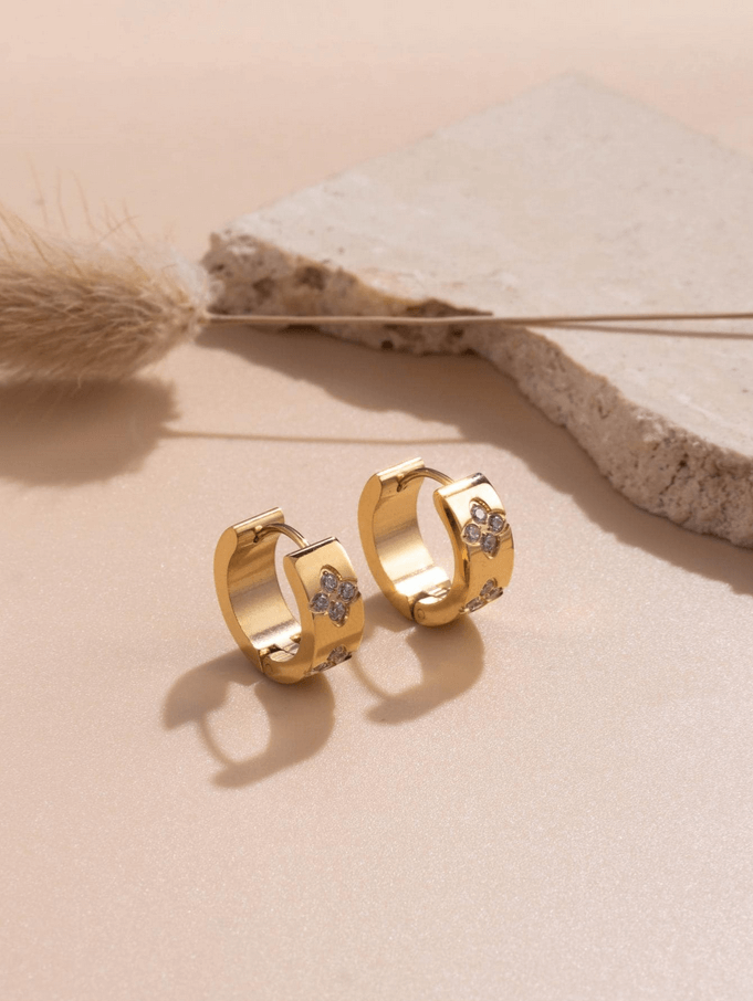 Elle CZ Elegant Design Earrings in 18k Gold Vermeil And White Gold Finish