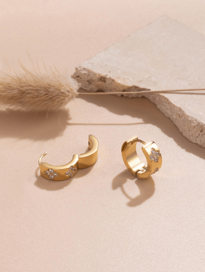 Elle CZ Elegant Design Earrings in 18k Gold Vermeil And White Gold Finish