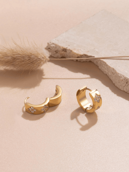 Elle CZ Elegant Design Earrings in 18k Gold Vermeil And White Gold Finish