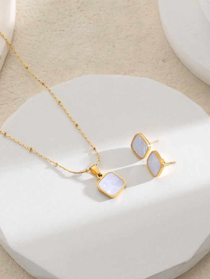 Elle Earrings and Necklace Jewelry Set in 18k PVD Gold Plated