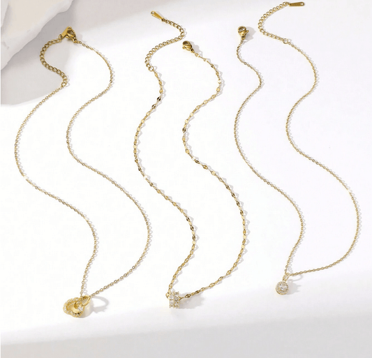 Elle 3-Pc Set CZ Dainty Necklaces in Vermeil Gold Plate