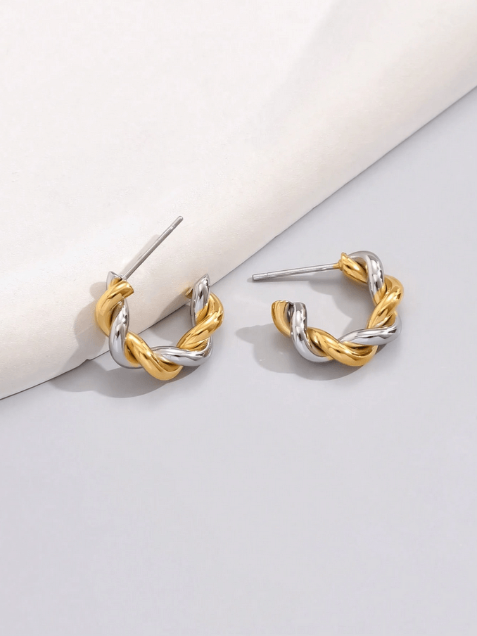 Elle Two-Tone Twisted Design Earrings in 18k PVD Gold Plated