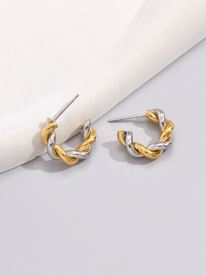Elle Two-Tone Twisted Design Earrings in 18k PVD Gold Plated