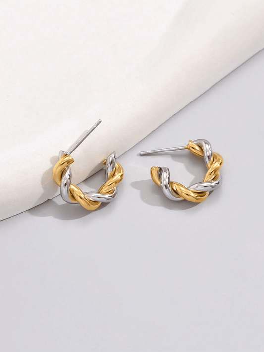 Elle Two-Tone Twisted Design Earrings in 18k PVD Gold Plated