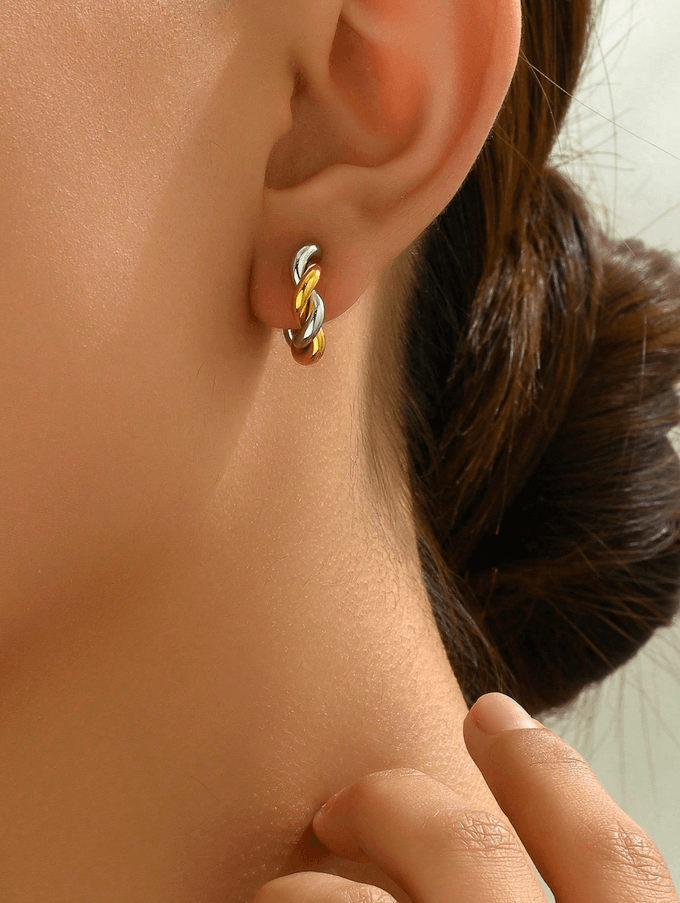 Elle Two-Tone Twisted Design Earrings in 18k PVD Gold Plated
