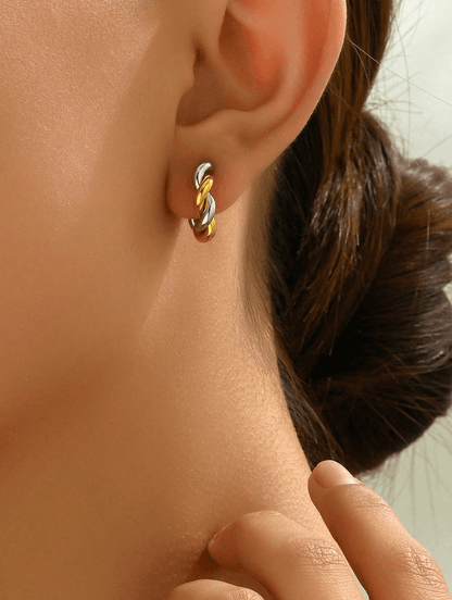 Elle Two-Tone Twisted Design Earrings in 18k PVD Gold Plated