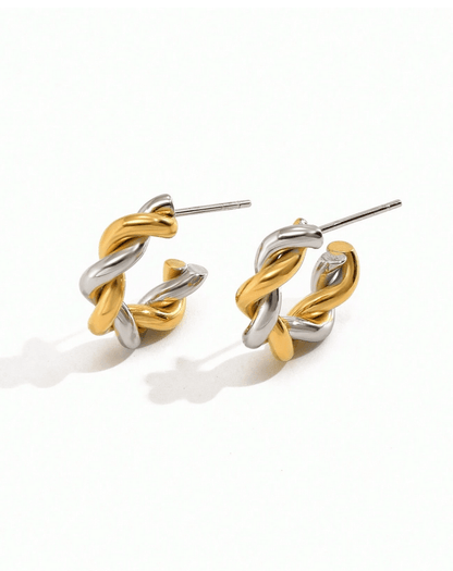 Elle Two-Tone Twisted Design Earrings in 18k PVD Gold Plated