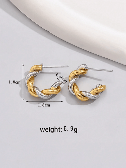 Elle Two-Tone Twisted Design Earrings in 18k PVD Gold Plated