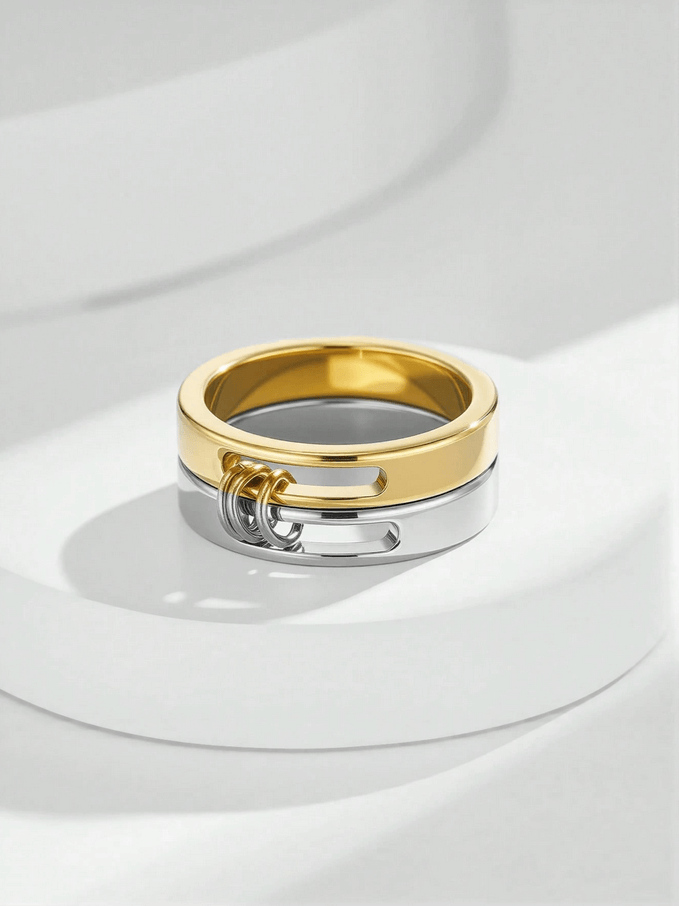 Elle Unique Design Two-Tone Ring in 18k PVD Gold Plated