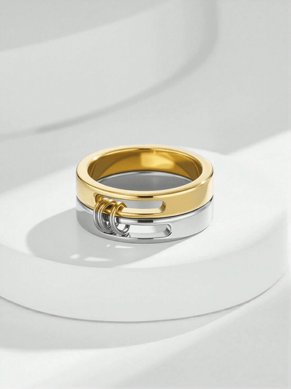 Elle Unique Design Two-Tone Ring in 18k PVD Gold Plated