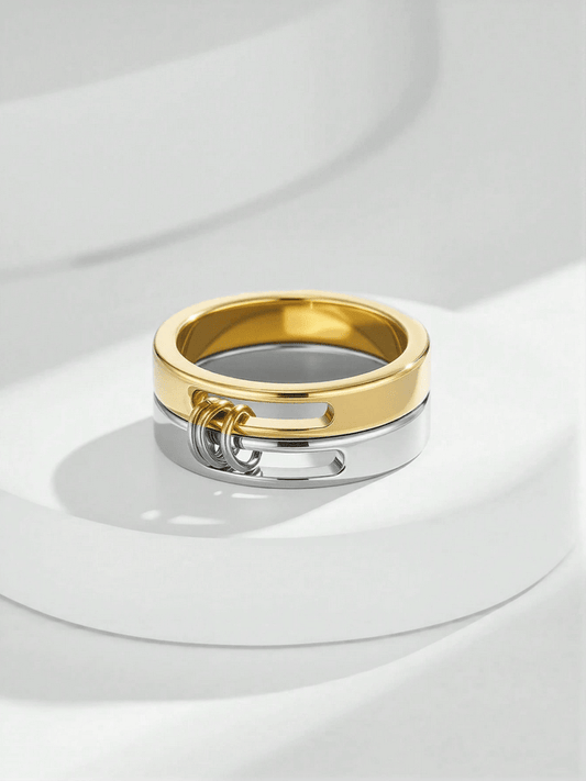 Elle Unique Design Two-Tone Ring in 18k PVD Gold Plated