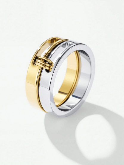 Elle Unique Design Two-Tone Ring in 18k PVD Gold Plated