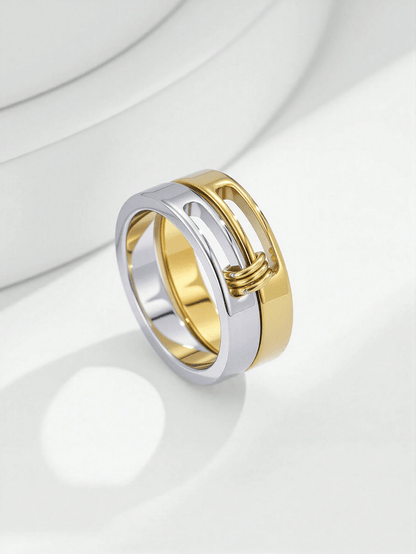 Elle Unique Design Two-Tone Ring in 18k PVD Gold Plated