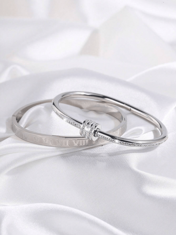 Elle Premium Bangle Bracelet in White Gold Finish