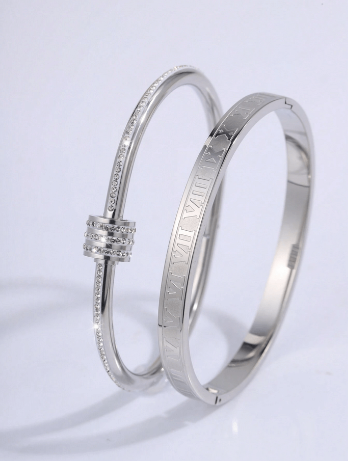 Elle Premium Bangle Bracelet in White Gold Finish