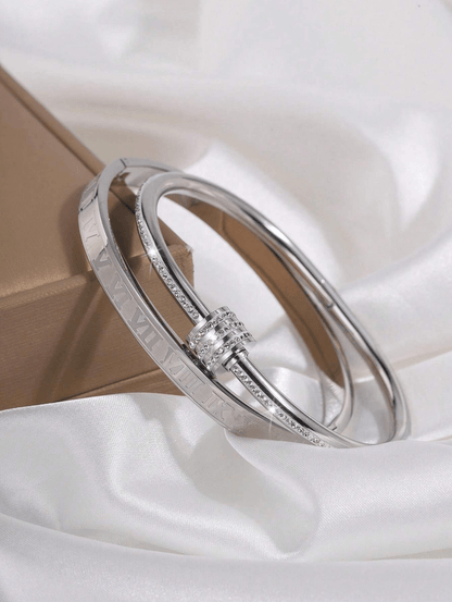 Elle Premium Bangle Bracelet in White Gold Finish