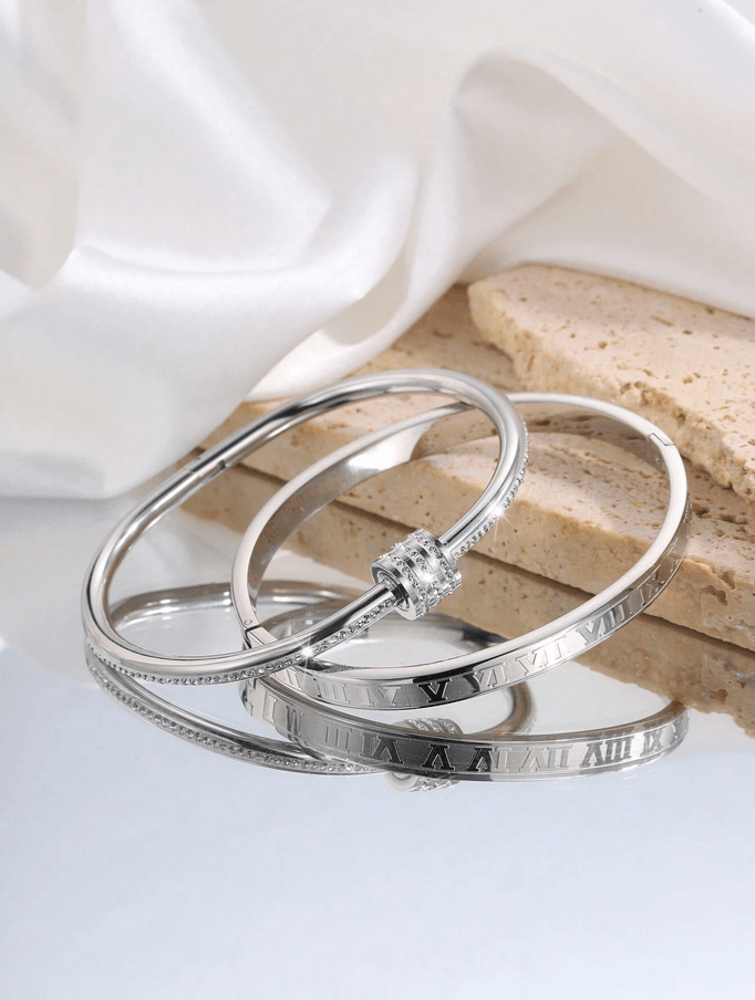 Elle Premium Bangle Bracelet in White Gold Finish