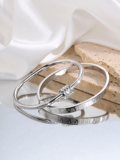 Elle Premium Bangle Bracelet in White Gold Finish