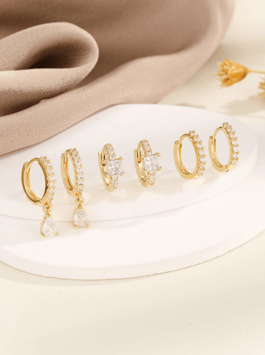 Elle 3 Pairs Set Earrings in 18k Gold Vermeil