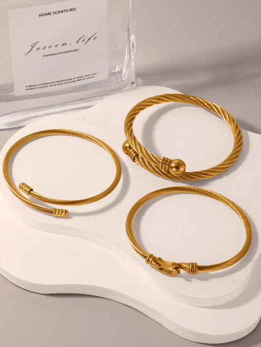 Elle 3 Pc Set Bangle Bracelet in Vermeil Gold