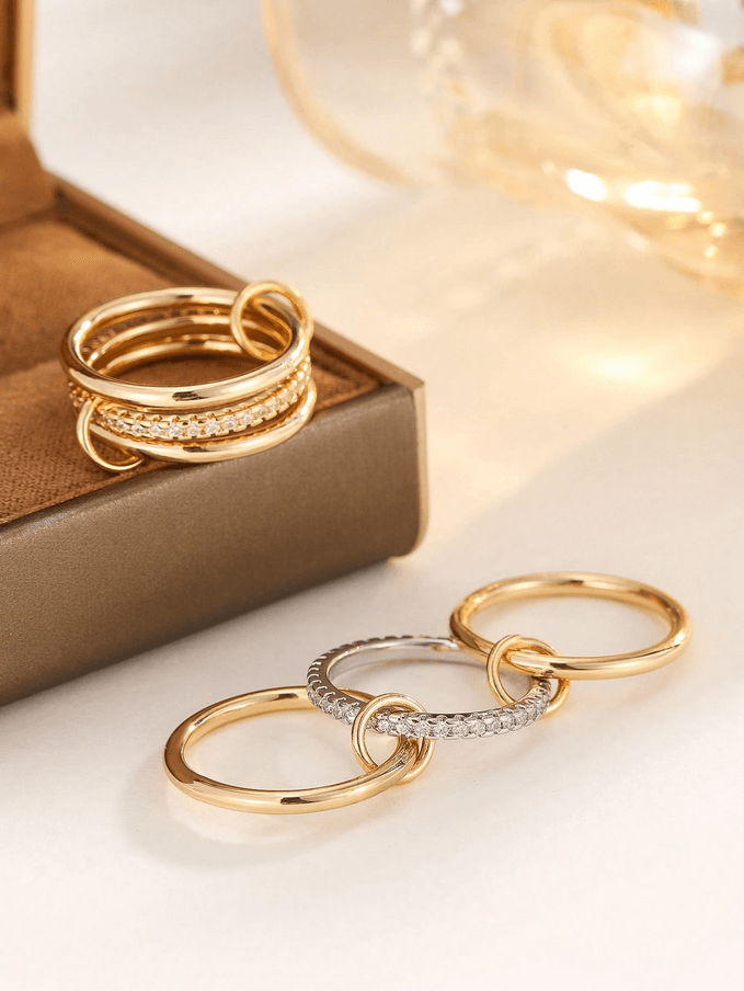 Elle Unique 3 Pc Ring Set  in 18k PVD Gold and White Gold Plated