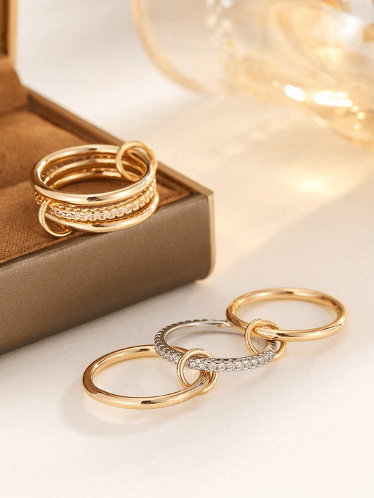 Elle Unique 3 Pc Ring Set  in 18k PVD Gold and White Gold Plated