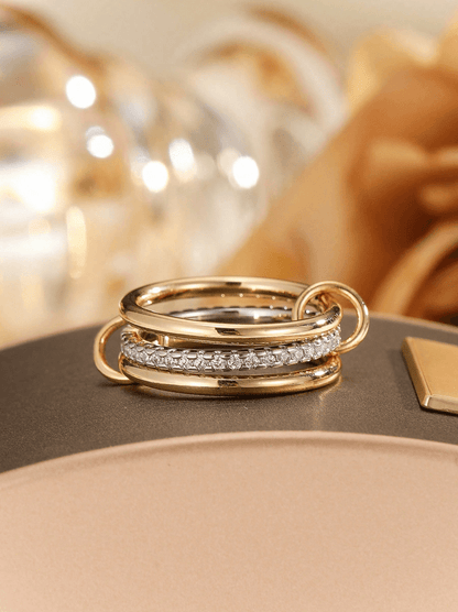 Elle Unique 3 Pc Ring Set  in 18k PVD Gold and White Gold Plated