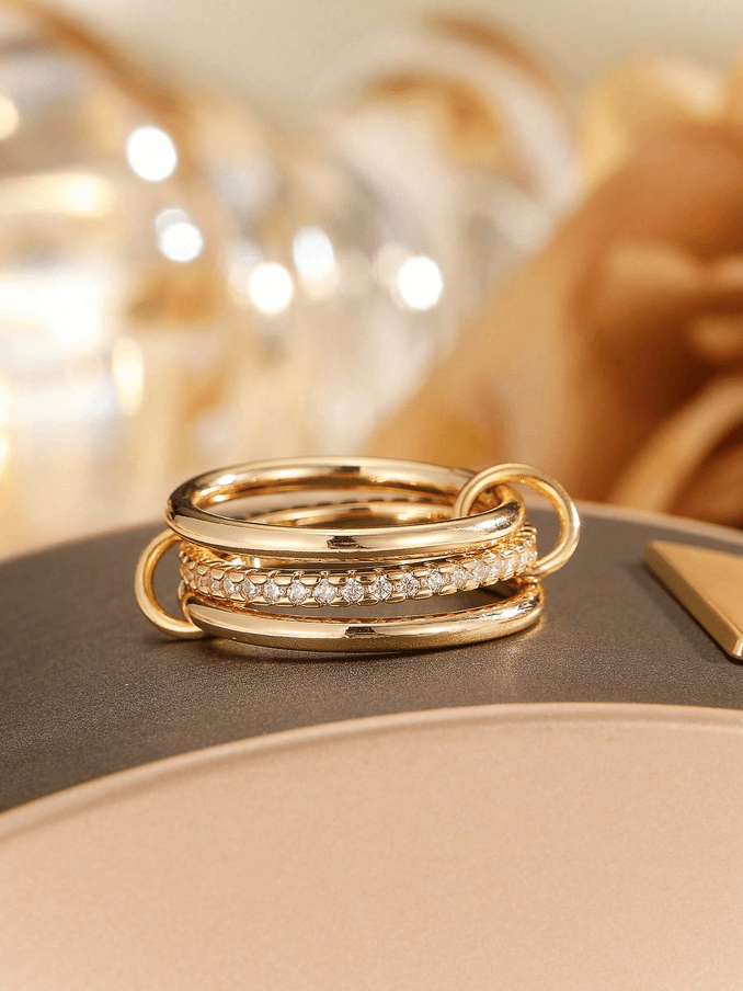 Elle Unique 3 Pc Ring Set  in 18k PVD Gold and White Gold Plated