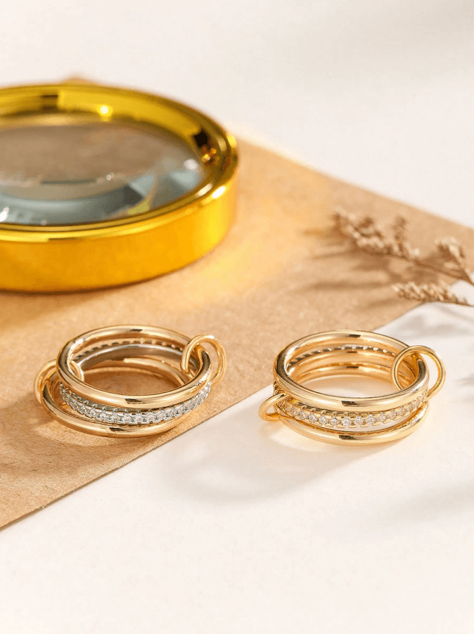 Elle Unique 3 Pc Ring Set  in 18k PVD Gold and White Gold Plated