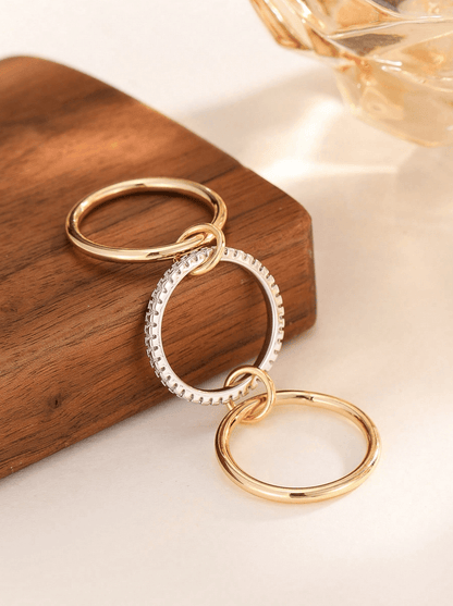 Elle Unique 3 Pc Ring Set  in 18k PVD Gold and White Gold Plated