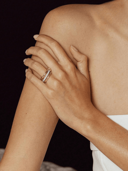 Elle Unique 3 Pc Ring Set  in 18k PVD Gold and White Gold Plated