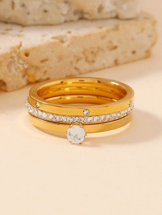 Elle CZ Minimalist 3 Pc Ring Set in Vermeil Gold Plated