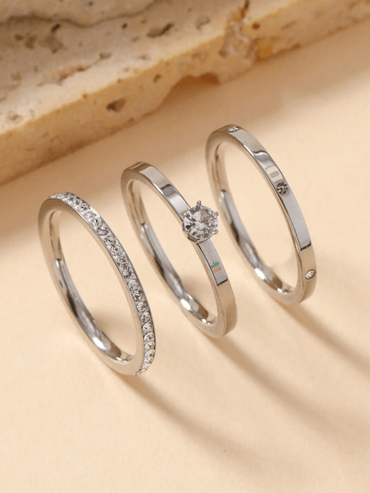 Elle CZ Minimalist 3 Pc Ring Set in Vermeil White Gold Plated