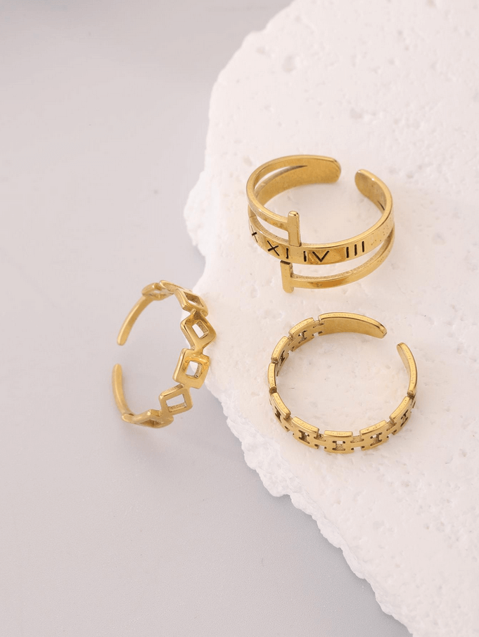 Elle 3 Pc Set Ring in 18k PVD Gold Plated