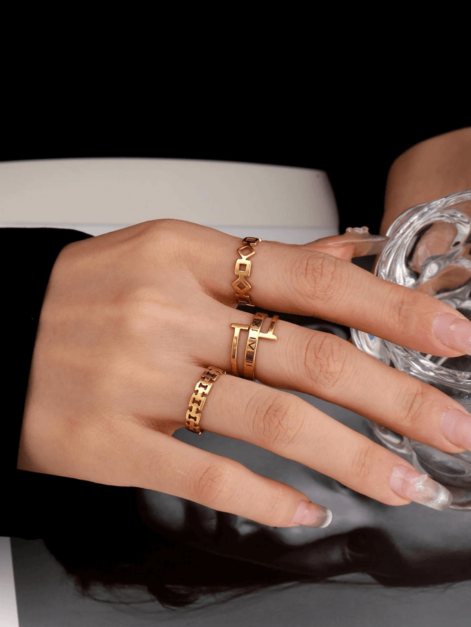 Elle 3 Pc Set Ring in 18k PVD Gold Plated
