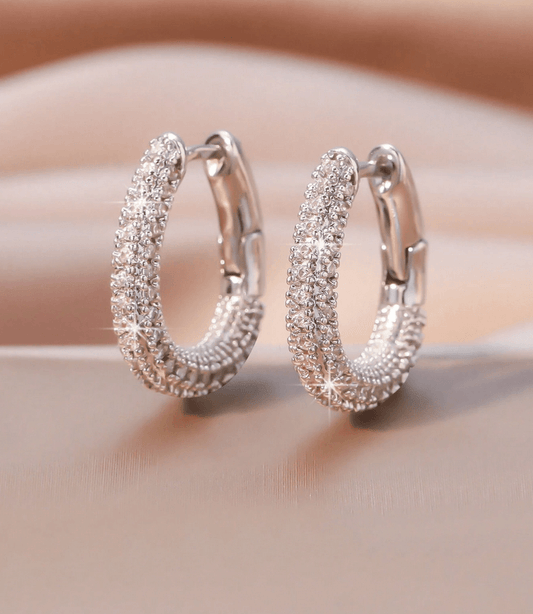 Elle CZ Elegant Hoop Earrings in White Gold Finish